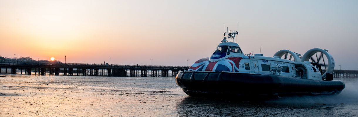 Hovercraft arriving into Ryde at sunrise